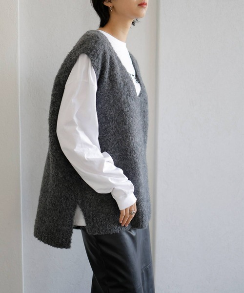 「LIAN」 ニットベスト FREE チャコールグレー レディース_画像5