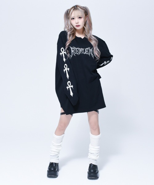REFLEM（レフレム） 長袖ワンピース FREE ブラック×ホワイト