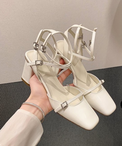 Mejoul パンプス 「2026春夏新作」エナメルスクエアトゥチャンキー