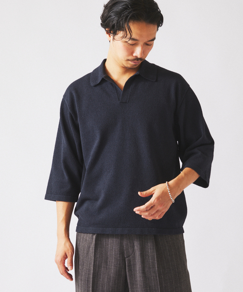 ジャーナルスタンダードrelume ブラック オーバーサイズ半袖ポロシャツ JOURNAL STANDARD relume（ジャーナルスタンダード レリューム） t