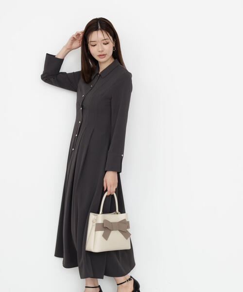 「PROPORTION BODY DRESSING」 シャツワンピース P/S ダークグレー レディース_画像4