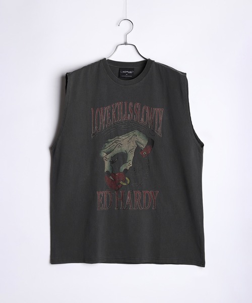 「Ed Hardy」 ノースリーブトップス X-LARGE チャコールグレー メンズ_画像5