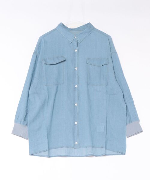 UNDOVE ブラウス シャツ 綿100％リブ使いシアーデニムシャツ 「夏