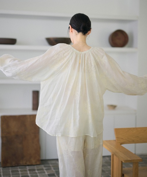 ブラウス シャツ ramie botanical embroidery blouse /ラミー