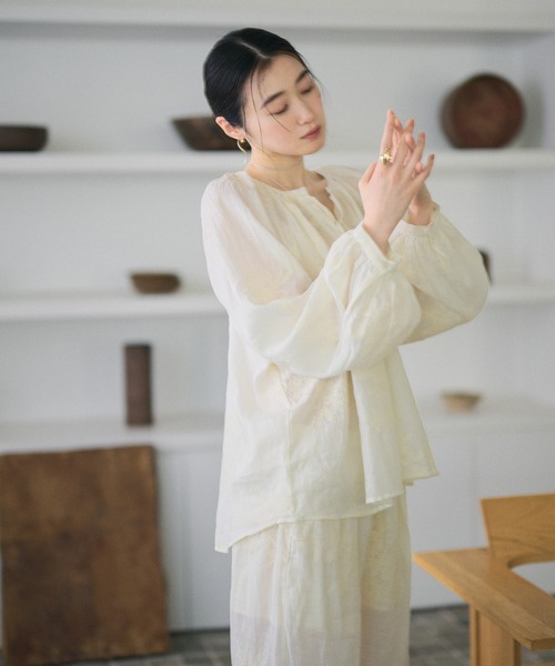 ブラウス シャツ ramie botanical embroidery blouse /ラミー