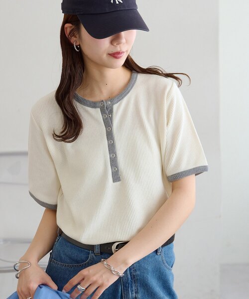 Discoat（ディスコート） tシャツ バイカラーリングドットヘンリー5分