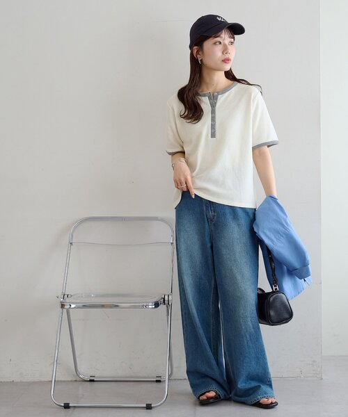 Discoat（ディスコート） tシャツ バイカラーリングドットヘンリー5分