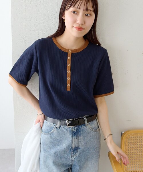 Discoat（ディスコート） tシャツ バイカラーリングドットヘンリー5分