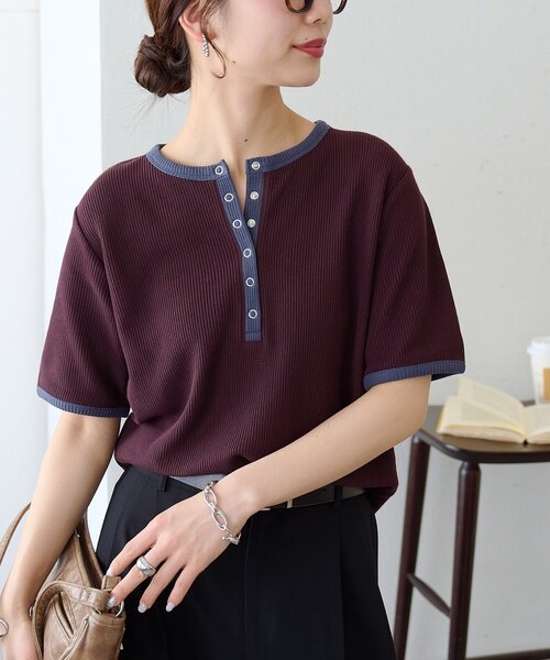 Discoat（ディスコート） tシャツ バイカラーリングドットヘンリー5分