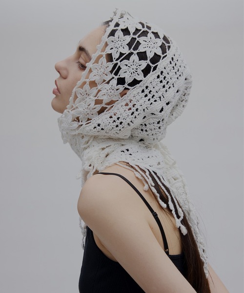 Ameri（アメリ） ストール マフラー FLOWER MOTIF KNIT SCARF
