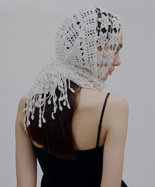 Ameri（アメリ） ストール マフラー FLOWER MOTIF KNIT SCARF