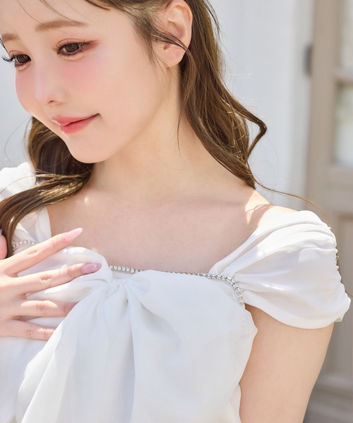 タンクトップ ノースリーブ フロントリボンチュニック レディースの画像