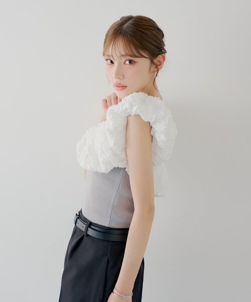 chico ジャガードパフスリーブドッキングニット Chico（チコ） ニット セーター 「SALON by Chico」ジャガード