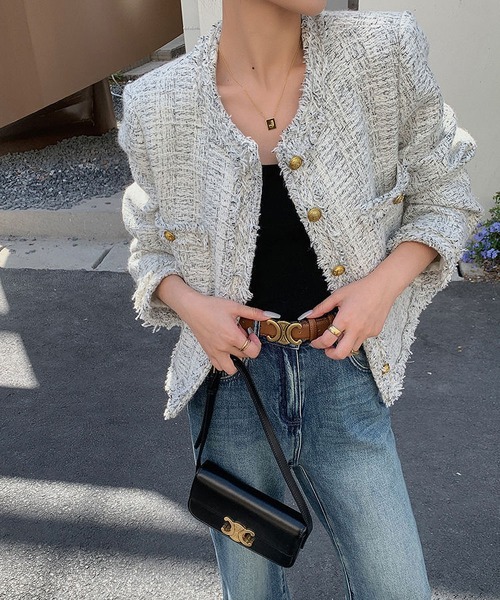 「MAISON DE THERESE」 ノーカラージャケット L アイボリー レディース_画像4