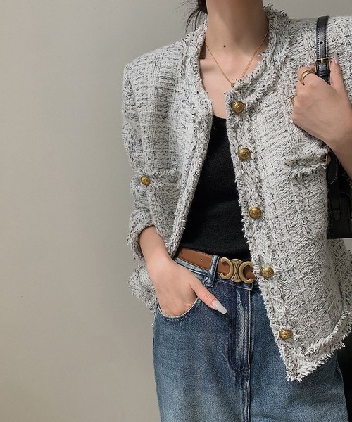 「MAISON DE THERESE」 ノーカラージャケット L アイボリー レディース_画像6