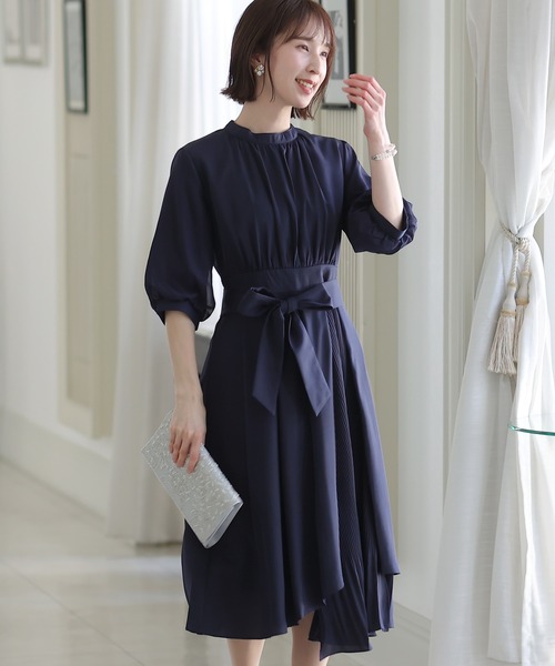 PourVous ドレス 結婚式ワンピースドレス七分袖とロング