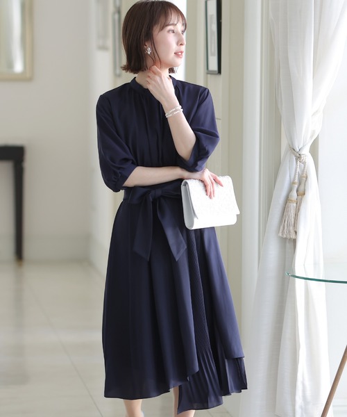 PourVous ドレス 結婚式ワンピースドレス七分袖とロング