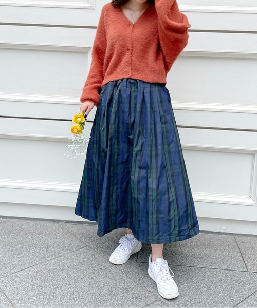 スカート フレア サーキュラー チェック StyleSea スカート チェックロングギャザーフレアスカート