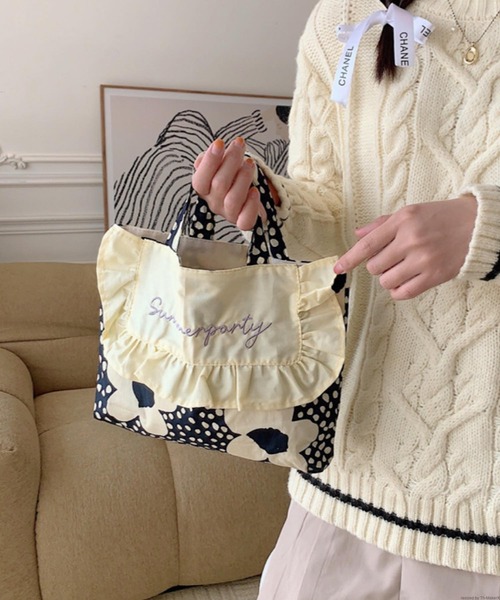 ✧さま専用 Liaa/花柄 ボーダー ラメ フリルトートバッグ A18048（トート