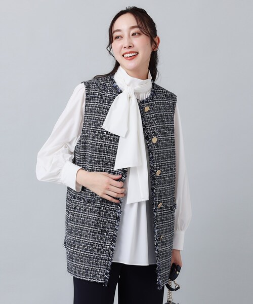 2wayストレッチタイブラウス Ballsey ブラウス シャツ 2-wayストレッチ タイ付きスタンド