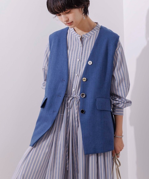 ベスト ジレ ミックスボタン カーブラインジレ レディース