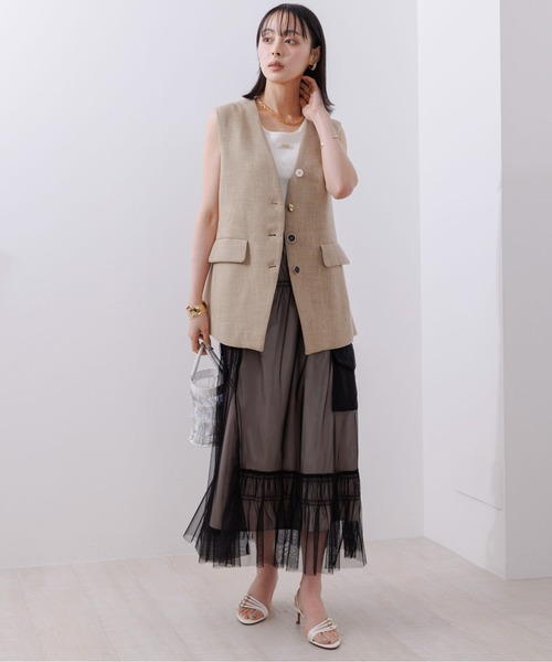 ベスト ジレ ミックスボタン カーブラインジレ レディース Eimee Law ベスト ジレ ミックスボタン カーブラインジレ
