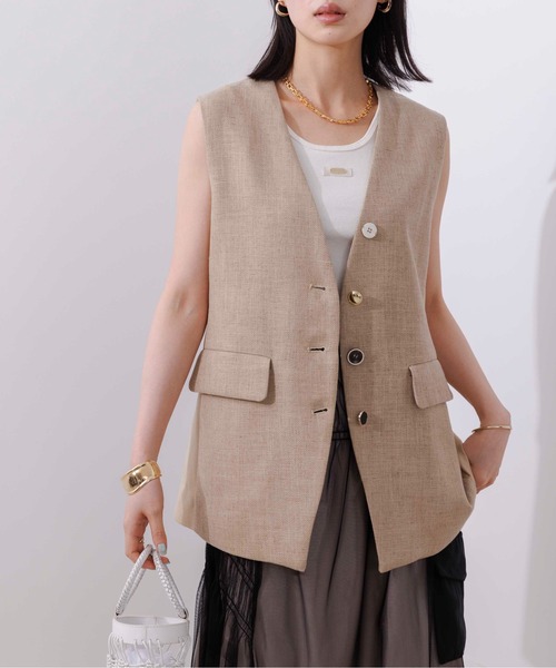 ミックスボタン カーブラインジレ Eimee Law ベスト ジレ ミックスボタン カーブラインジレ