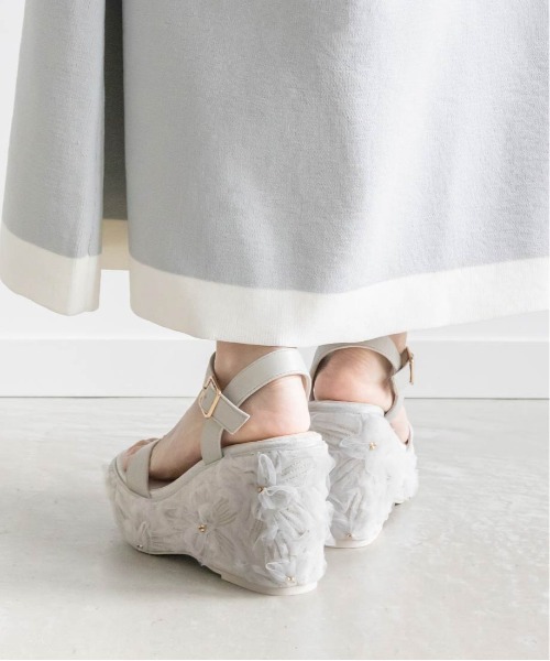 RANDA サンダル シフォンフラワー×刺繍 ヒールコンシャス