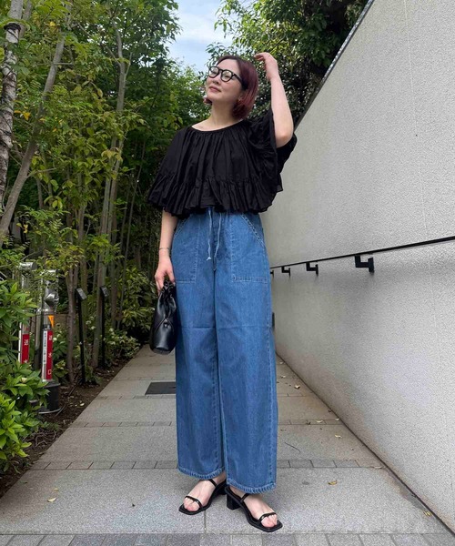 ワイドパンツ ジーンズ デニム デニムパンツ レディースの画像