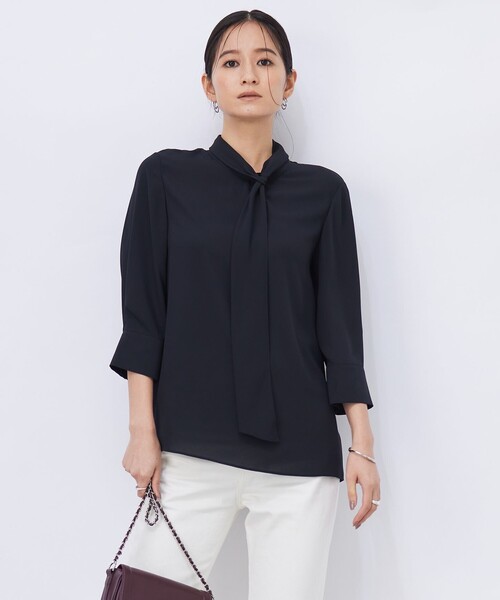ブラウス シャツ 「接触冷感・UVケア・速乾・洗える」BackSatinAmunzen ボウタイブラウス レディース
