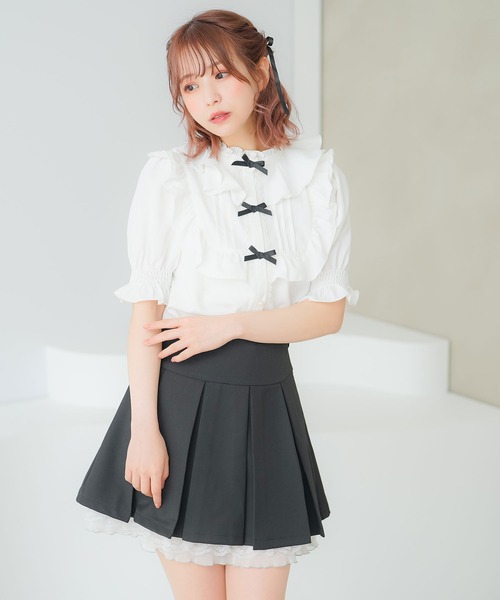 ブラウス シャツ ヨークボウタイフリルブラウウス レディース DearMyLoveRose ブラウス シャツ トリプルリボンヨークフリル