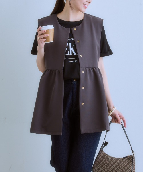 green label relaxing ダブルクロス ペプラム ジレ green label relaxing ベスト ダブルクロス ペプラム ジレ