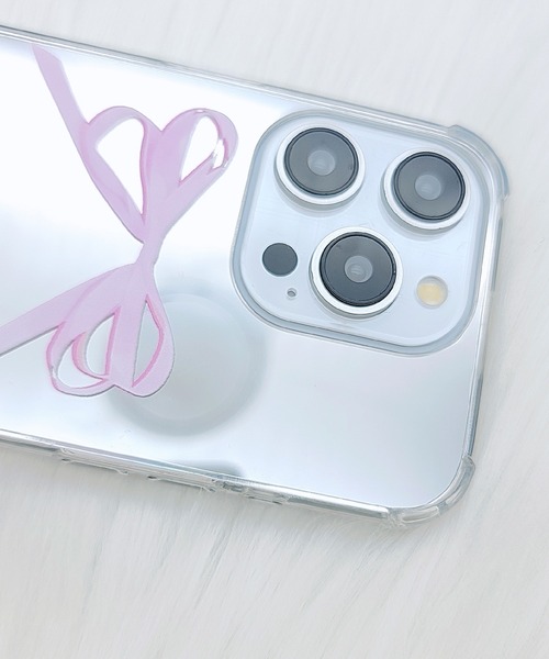 Lace Ladies スマホケース ピンク リボン ミラー iPhone ケース