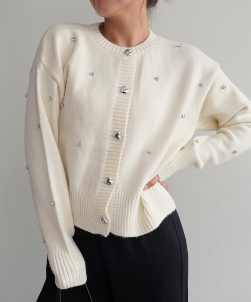 カーディガン ハートボタン ニットカーディガン レディース カーディガン heart button knit cardigan /ハートボタンニット