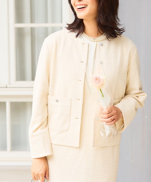 cloth &crossノーカラージャケット！コーディネートのブラウス付けます！ ノーカラージャケットを使った「シャツ・ブラウス」のレディース
