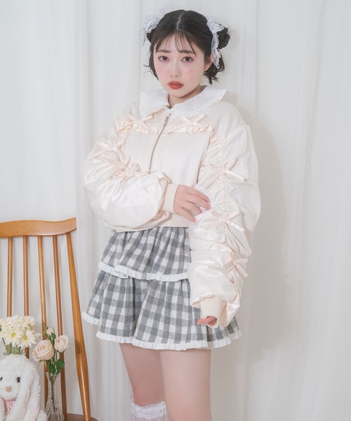 Honey Cinnamon ブルゾン アウター 袖リボンショート丈ブルゾン