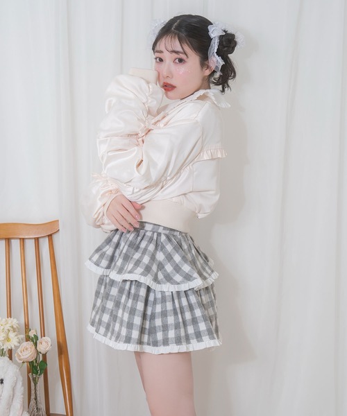 Honey Cinnamon ブルゾン アウター 袖リボンショート丈ブルゾン