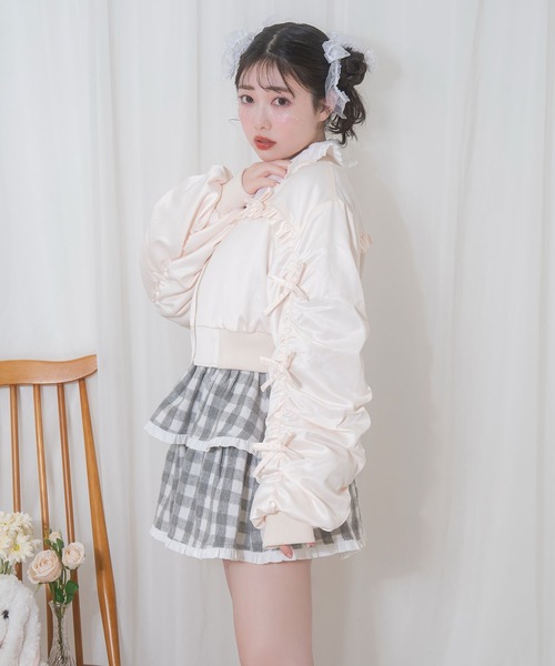 Honey Cinnamon ブルゾン アウター 袖リボンショート丈ブルゾン