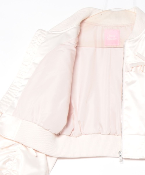 Hnaoto honeyフリル付きブルゾン ピンク刺繍 Hnaoto honeyフリル付きブルゾン ピンク刺繍 Hnaoto honeyフリル付き