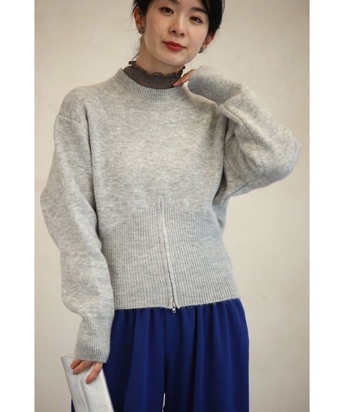 再入荷12月1日 変化を楽しむハーフジップウエストのニットプルオーバートップス cawaii wkj00123 長袖 短め丈 スタイルアップ効果 グレー オシャレ 個性的 大人可愛い エレガント 上品 春 秋 冬 伸縮性 レディース ファッション ミセス 30代 40代 50代 cawaii ニット セーター 変化を楽しむハーフジップウエストのニット