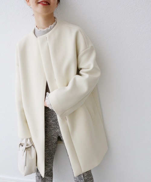 IENA（イエナ） ノーカラーコート 38 ネイビー レディース : ZOZOTOWN