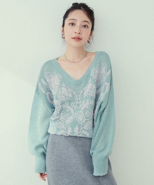 natural couture ニット セーター 「WEB限定」天竺刺繍ニット