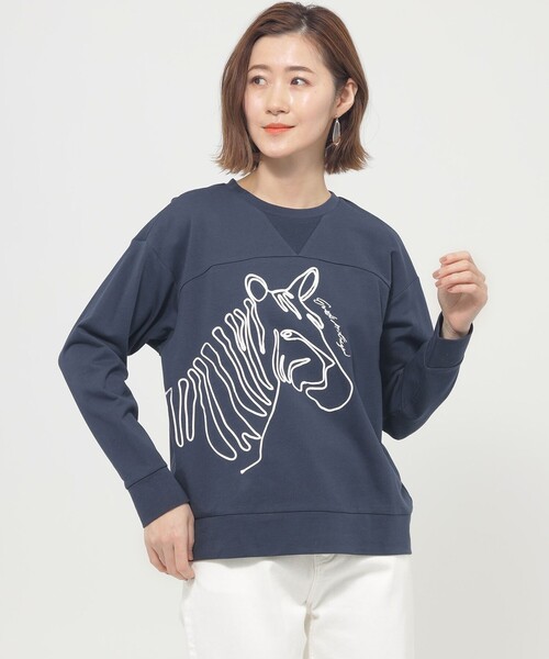 tシャツ 「ウォッシャブル」ゼブラコードエンブロイダリースウェット レディース