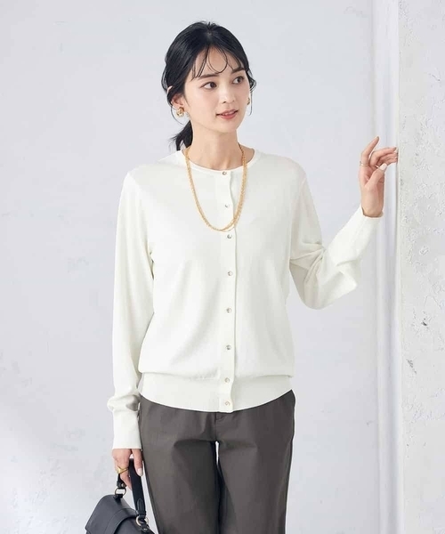 カーディガン 「WEB限定・洗える」WORSTED WOOL クルーネック カーディガン レディース カーディガン 「WEB限定・洗える」WORSTED WOOL クルーネック