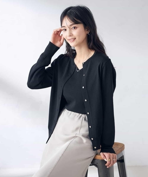 ウォッシャブクルーネックカーディガン.ブラック GU】UVカットウォッシャブルクルーネックカーディガン(ブラック