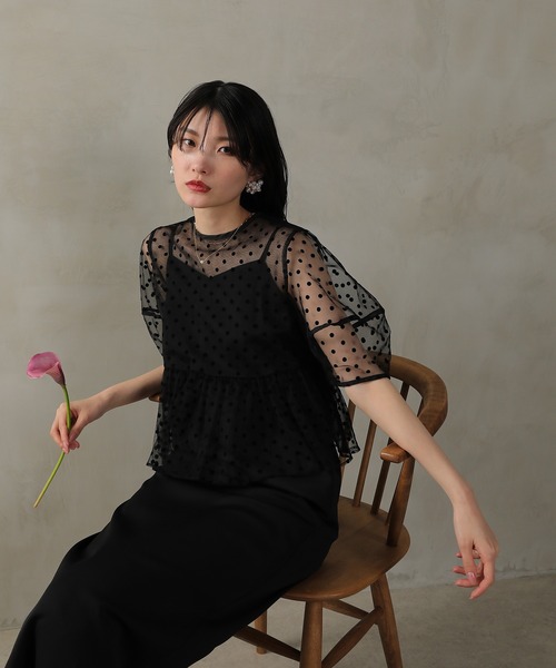 Kana ドレス ドット チュール ぺプラムブラウス キャミワンピ 2点