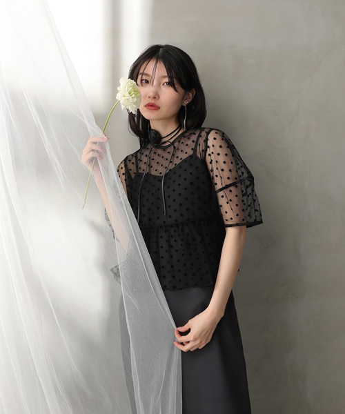 Kana ドレス ドット チュール ぺプラムブラウス キャミワンピ 2点