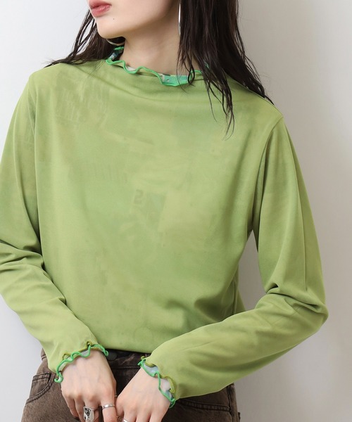 tシャツ BRODIAEA メッシュメロウトップス　リバーシブル可　転写プリント×無地 レディース