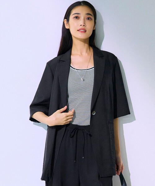 Oggi6月号掲載/杏さん着用速乾性シアータンブラー ハーフスリーブ ジャケット 23区｜【Oggi6月号掲載/杏さん着用/速乾性/接触冷感】シアー