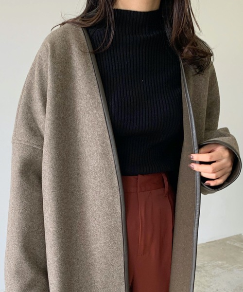 「LIAN」 ノーカラーコート FREE ブラウン レディース_画像2